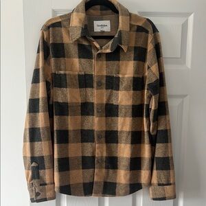 Goodfellow & Co Gray & Tan Flannel Checkered Shirt